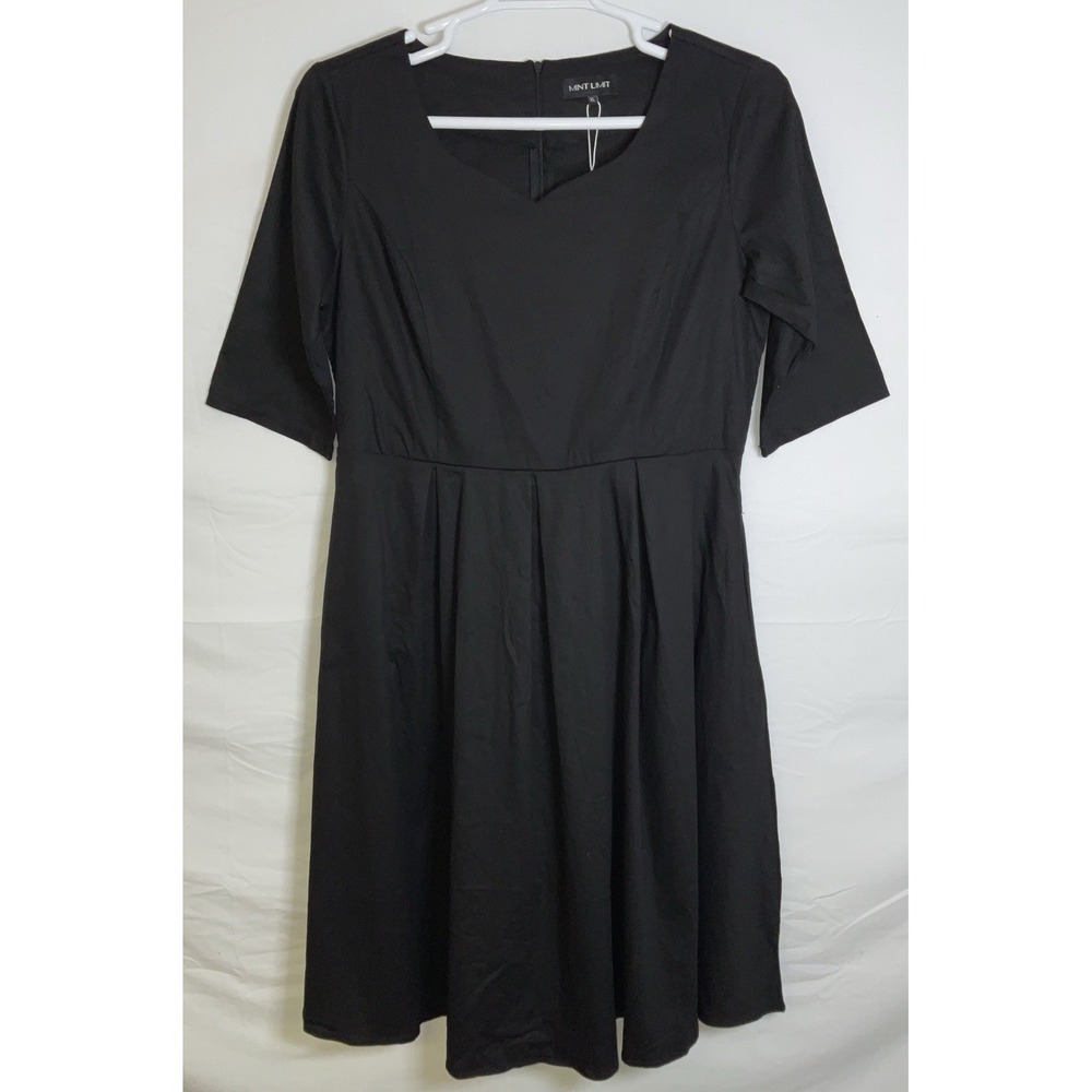 NWT Women's Mint Limit Sweatheart Neck Swing Dress Cotton Spandex Black XL